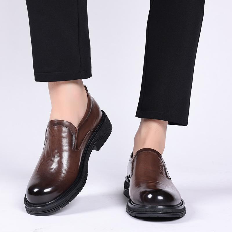 Pánské kožené boty pro podnikání a volný čas s velkou hlavou Pánské formální pánské boty z pravé kůže se silnou podrážkou Neklouzavé a odolné proti opotřebení