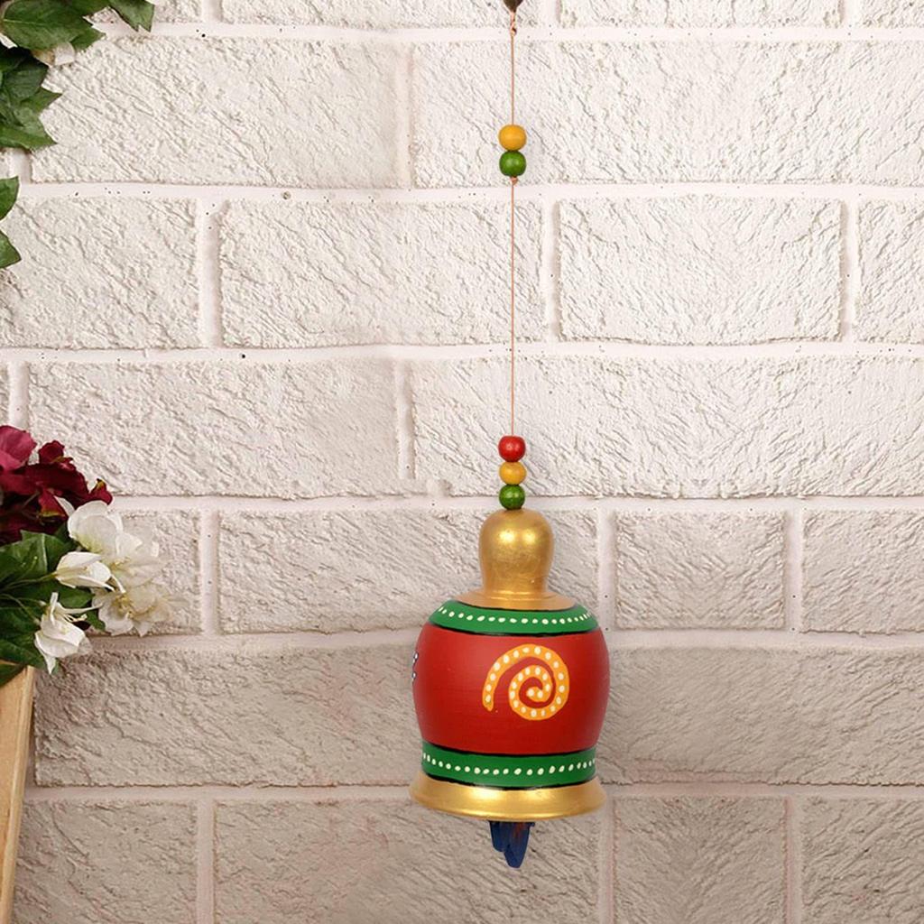 Outdoor Decorative Terracotta Hand-Painted Bell Home Door Hanging , Red