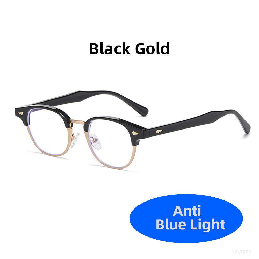 VIVIBEE Small Blue Light Blocking Glasses Men Semi Rimless Square Ray Filter Eyeglasses Vintage Women UV400 Computer Eyewear