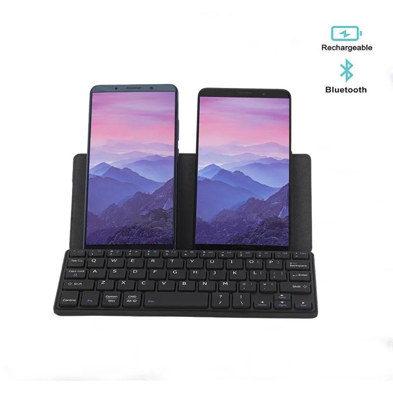 JOMAA Folding Phone Keyboard,Portable Rechargeable Keyboard Foldable Bluetooth Wireless Keyboard with Stand Holder English