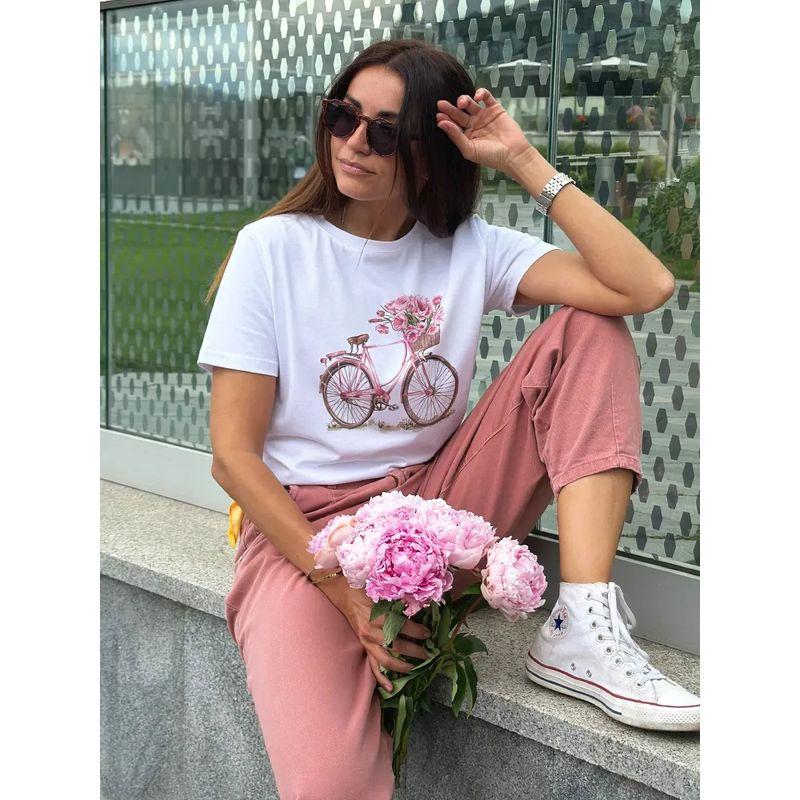 Western Style New Fashion Casual Loose Print Short sleeve Cotton T-shirt Top Women Printed T-shirt Top