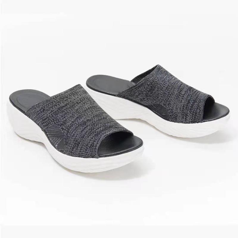 Large size slippers women's summer new flat-bottomed fish mouth mesh breathable women's outer slippers