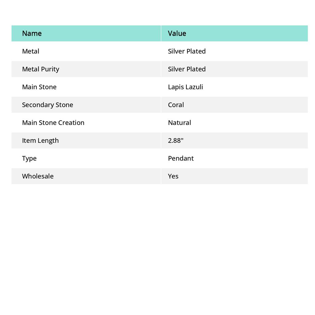 Lapis Lazuli, Coral Gemstone Handmade Jewelry Pendant 2.88" U4z66