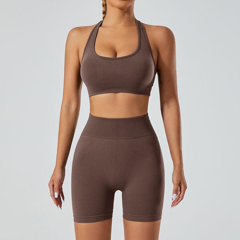 New Seamless High Stretch Yoga Shorts, Neck Hanging Sports Bra, Underwear, Running And Fitness Pants, Yoga Suit Set For Women