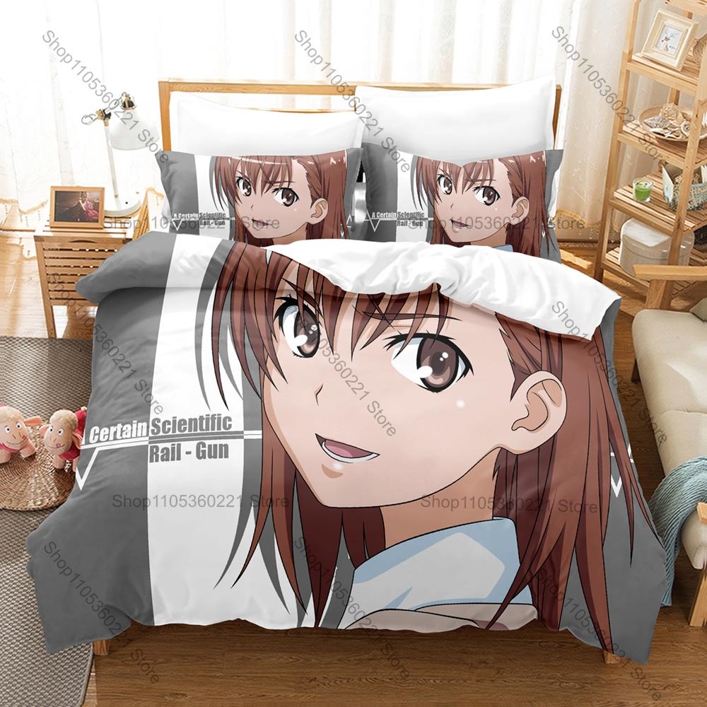 Popular Anime Misaka Mikoto Graphic Bedding Set Duvet Cover With 2 Pillowcases Teen Otaku Room Decor