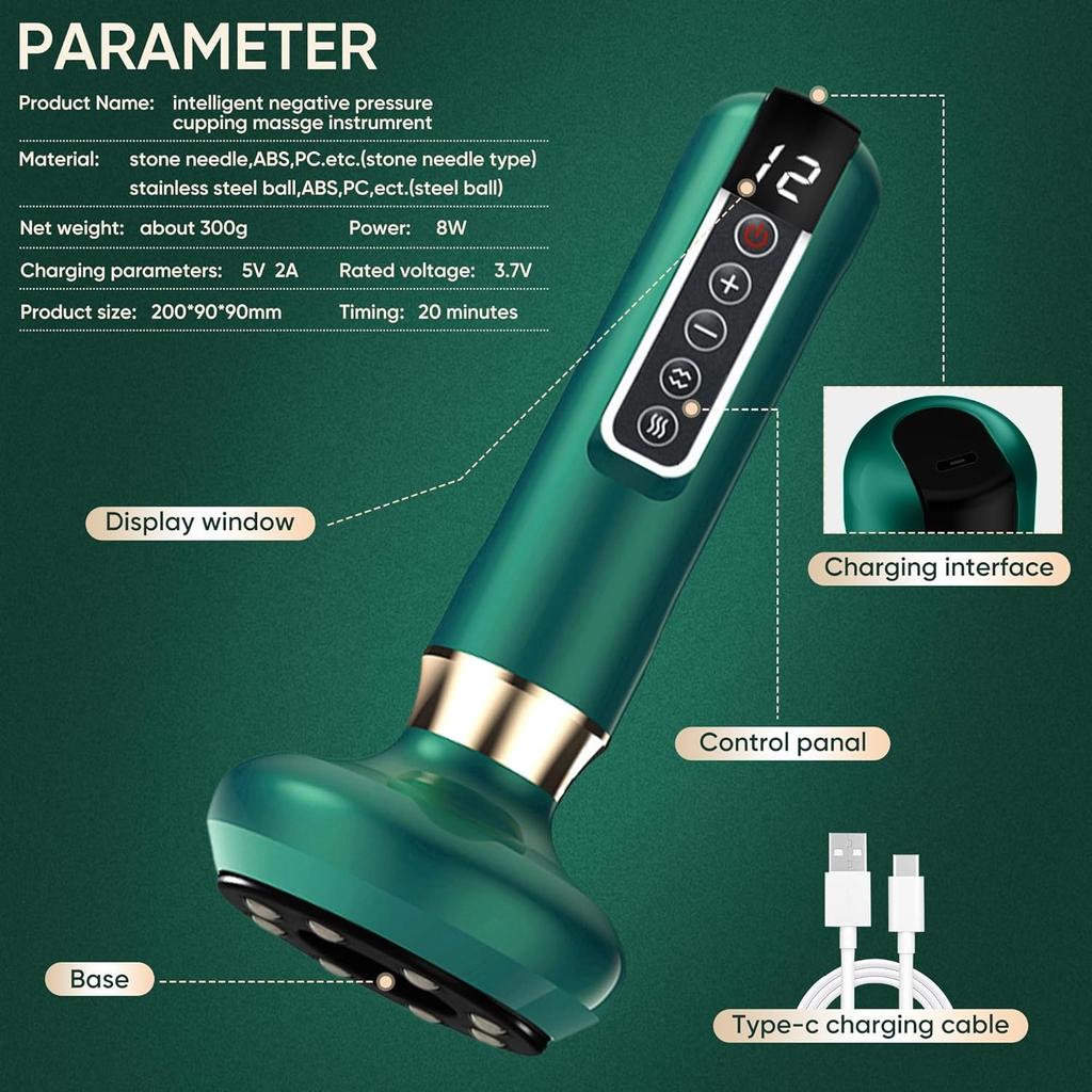 Handheld Cellulite Massager - 3 in 1 Vacuum Cupping Set, 12 Suction Modes, One-Touch Pressure Release, Vacuum Massager