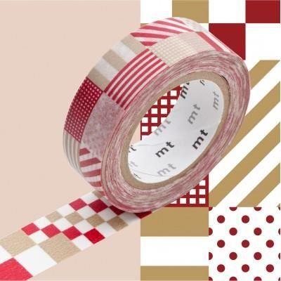 Masking Tape MT 15 mm Rayé carré rouge