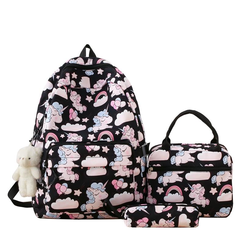 Cartoon Three-Piece Backpack Set Student Printed Schoolbag Women's Large Capacity Lightweight Backpack