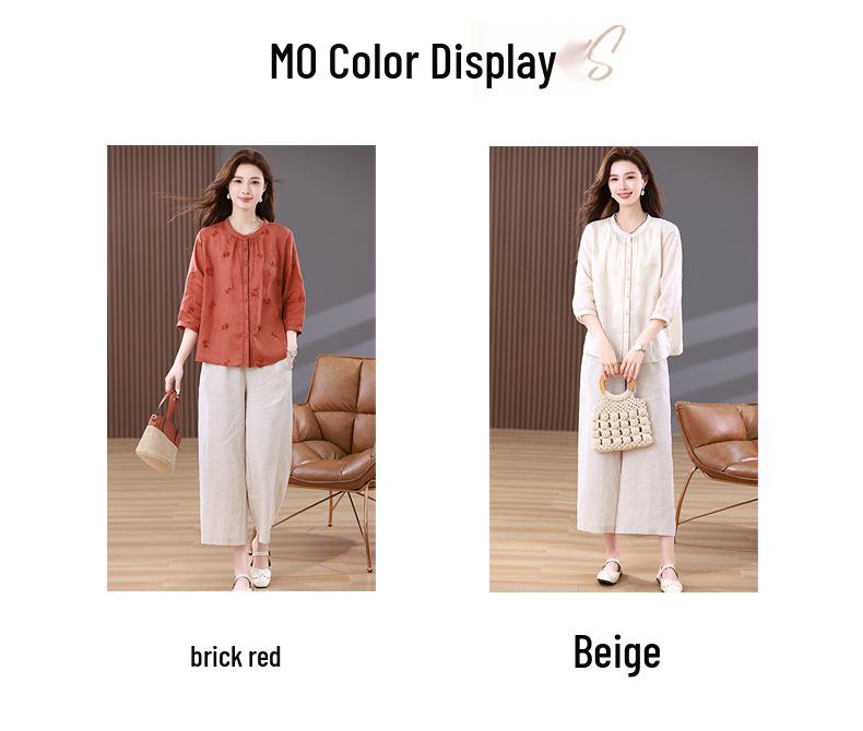 Women's Summer Fashion: New Chinese Style Loose Ramie Two-Piece Set for Middle-Aged Mothers