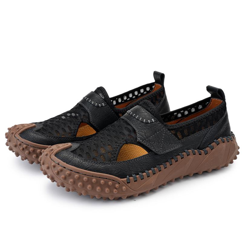 

Летняя мужская обувь Полый дышащий дизайн стиль Путешествия на открытом воздухе Повседневная высококачественная взрослая обувь Большого размера -46 Удобная 46 чёрный