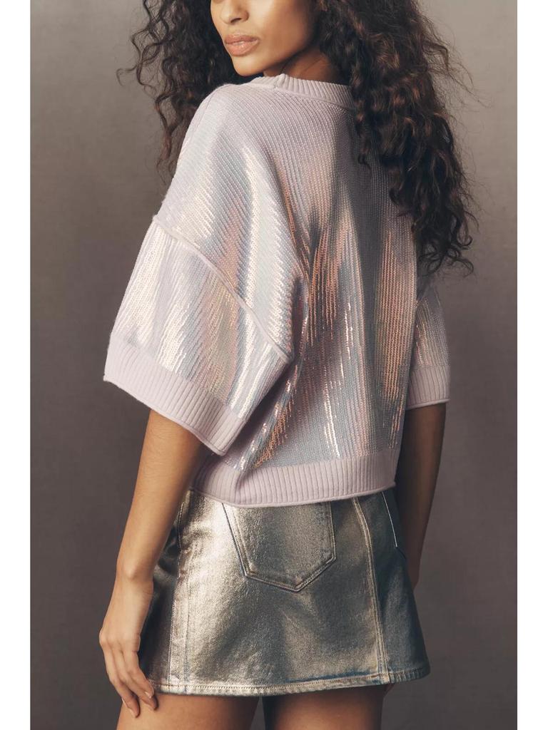 Summer 2026 Women's Solid Color Sequin Short Sleeve T-Shirt