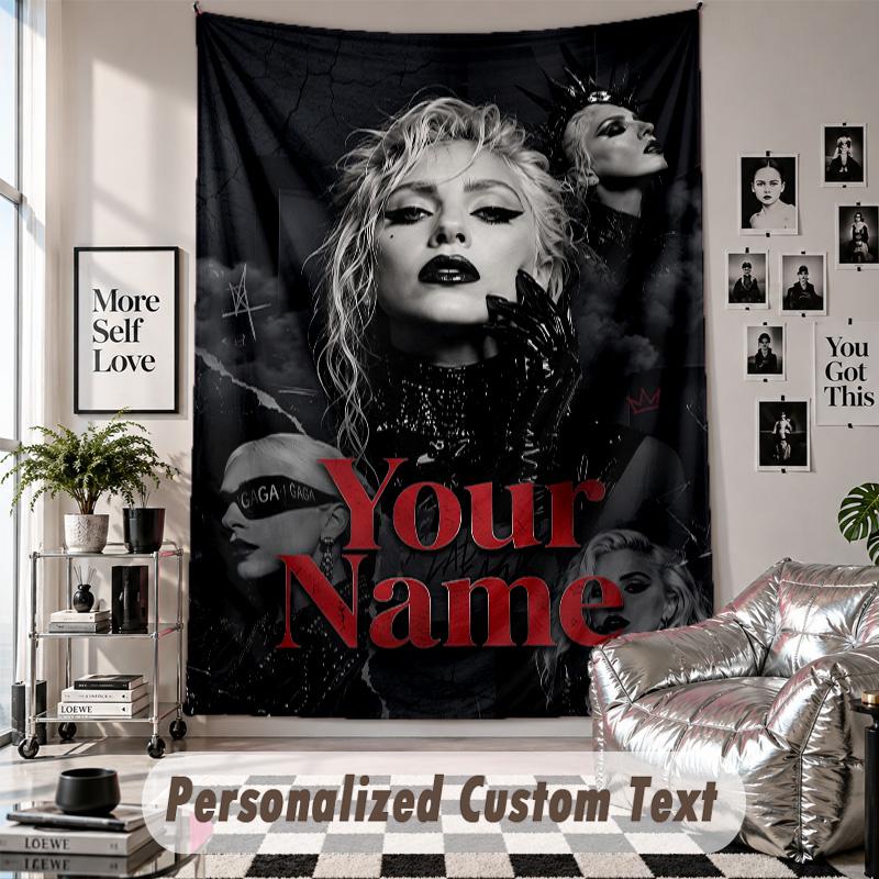 Wall Hanging Tapestry With Custom Name & Text, Lady Gaga Decorative Tapestry For Bedroom