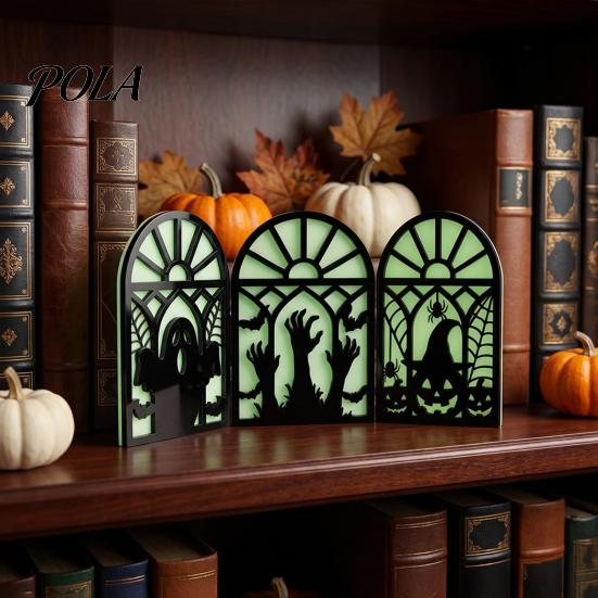 Stable Solid Wood Halloween Ornament Glow-in-the-Dark Table Decoration, Witch Ghost Silhouette Design, Party Decor Foldable Luminous Ornament,