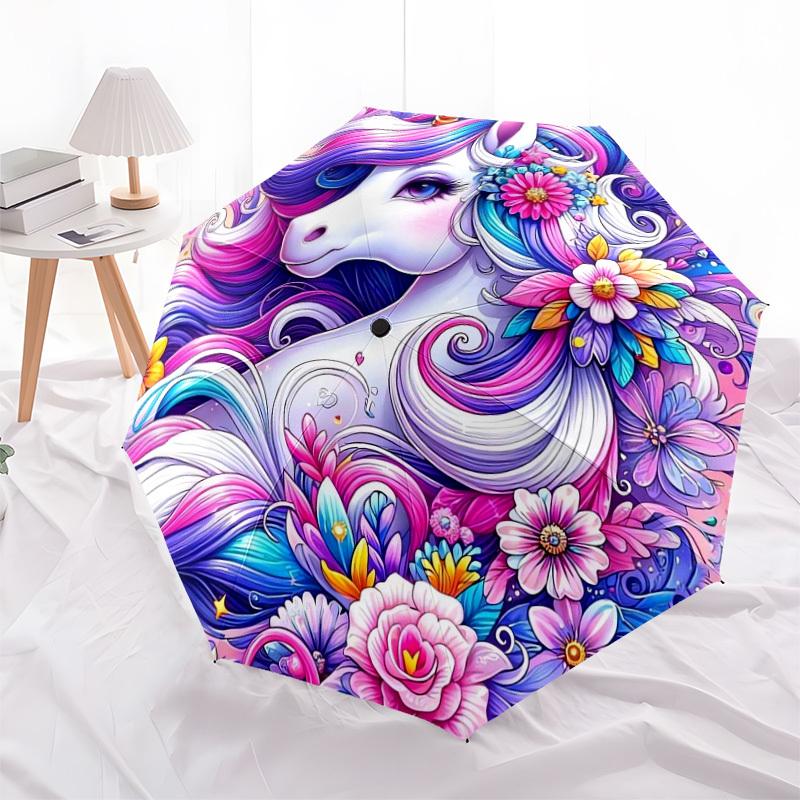 1pc Colorful Unicorn Floral Artwork Umbrella with Plastic Handle,Suitable for All Seasons Home Travel Outdoor UmbrellaDD435
