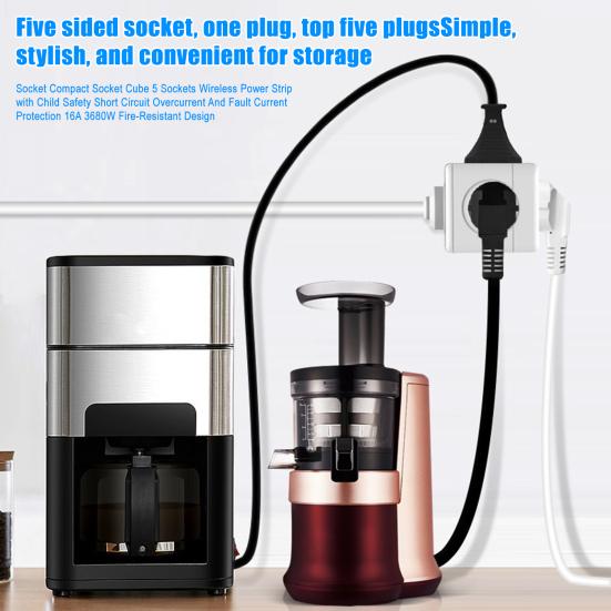 Compact Socket Cube 5 Sockets Wireless Power Strip with Child Safety Short Circuit Overcurrent Fault Current Protection Portable Socket Strip