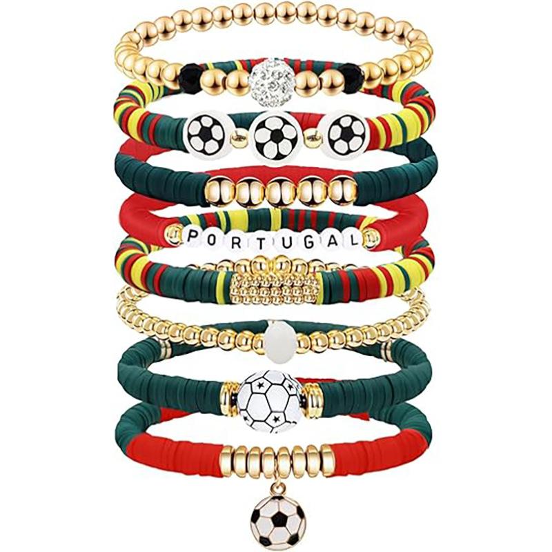 World Cup Team Match Day Bracelet Stackable Soft Ceramic Beaded Stretch Football Accessories Fan Bracelet