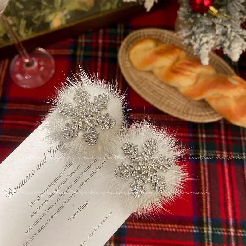 

2 шт. Плюшевая заколка для волос в виде снежинки Женская модная бархатная заколка-бант Заколки-уточки для волос Сладкий изысканный