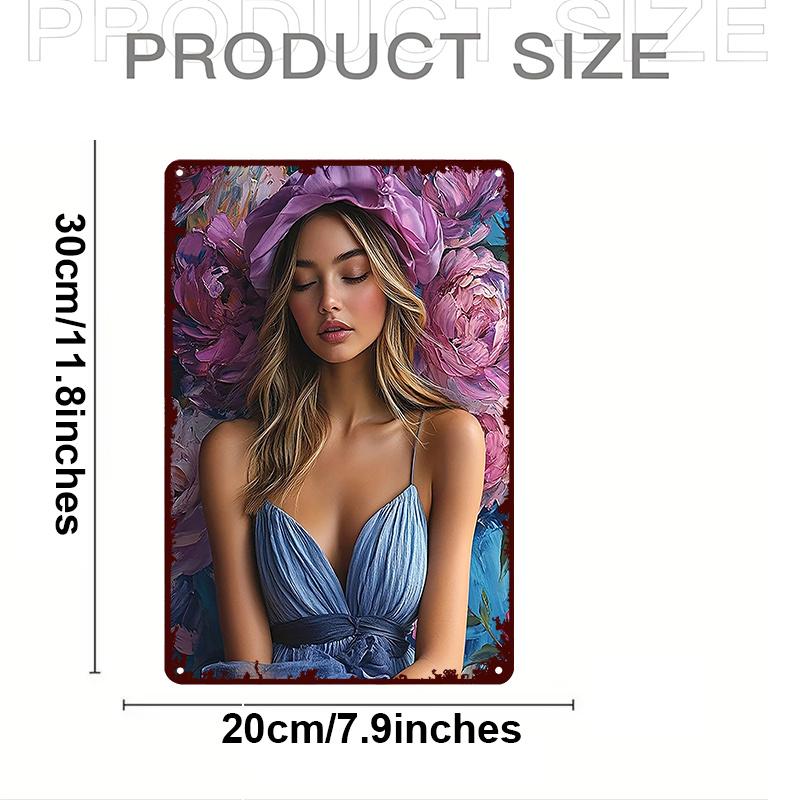 

Vintage Metal Floral Woman Portrait Sign Wall Decor x Inch Home Cafe Retro Gift 20x30cm