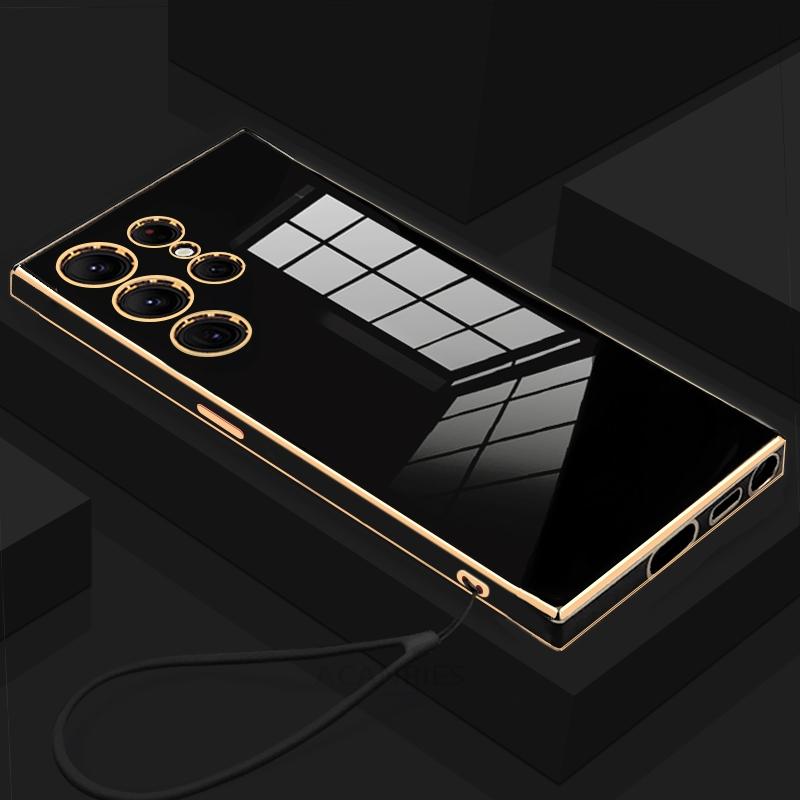 

S 25 24 23 22 Plating Lanyard Silicone Case For Samsung Galaxy S25 S24 S23 S22 S21 S20 Fe Plus Ultra Back Cover Note 20 S25