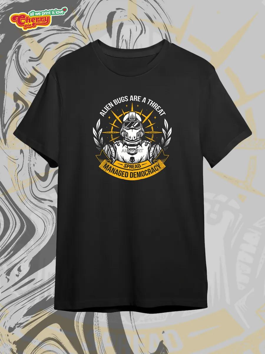 Black T-shirt with samurai cat print 3XL