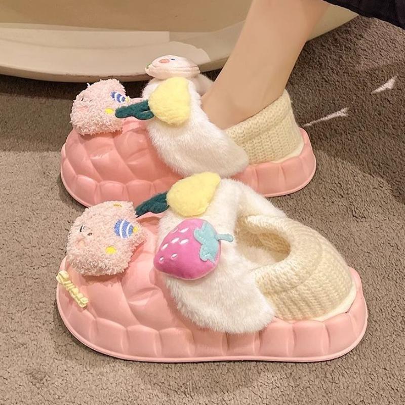 Bear Waterproof Cotton Slippers Winter Home Cartoon Warm Home Thick Bottom Non Slip Heel Slippers Women Comfortable Personality