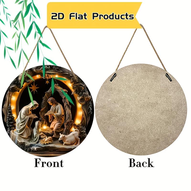 5pcs Vintage Nativity Scene Wreath 8"x8" - Round Wooden Christmas Decor for Home, Cafe, Bedroom & Living Room Wall Art - Perfect Holiday Gift