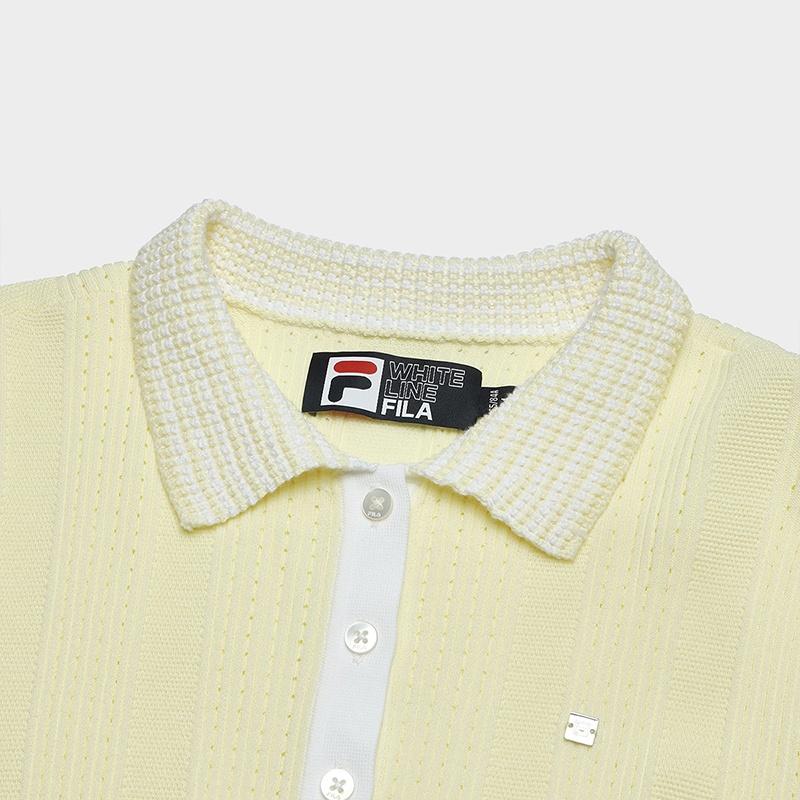 Fila White Special Solid Color Fashion Casual Comfortable Polo Short Sleeve Knit Top Women Tops Sunflower-Yellow F11W347401F-YE