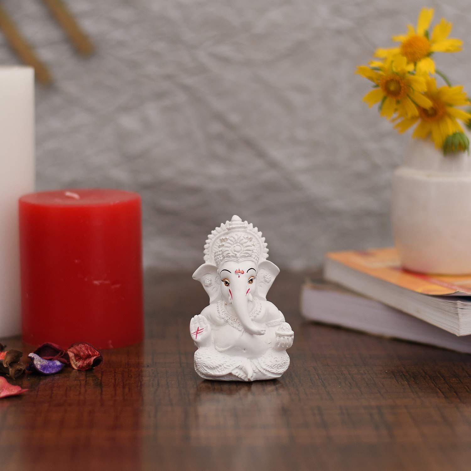 

India Ganesh Idol Ganesha Statue for Car Dashboard White (8 x 10 cms)
