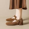 New Model5728-1 Suede Vintage Mary Jane Shoes Women'S Spring And Autumn Coarse Heel Round Head Single Shoes Women'S