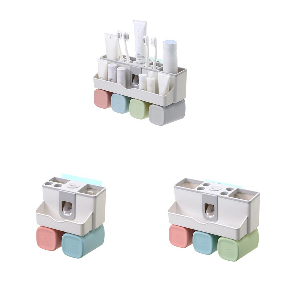 Toothpaste Dispenser Toothbrush Holder No Drill Wall Mount Bathroom Storage Rack Toothpaste Dispenser Toothbrush Holder No Drill Wall Mount Bathroom Storage Rack
