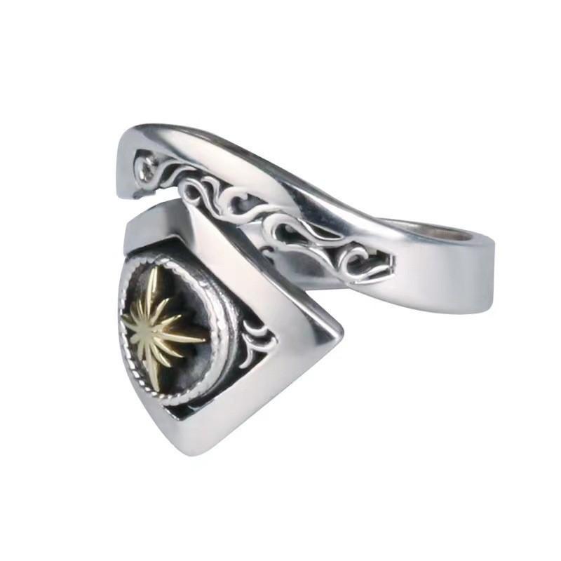 Adjustable Open Ring Men Women Vintage Bohemian Style Plated Geometric Animal Motif Band With Cross Design