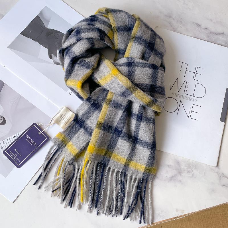 100 pure wool scarves, men's winter dark blue plaid cashmere scarves, high-end gifts for boyfriend, father, and elders