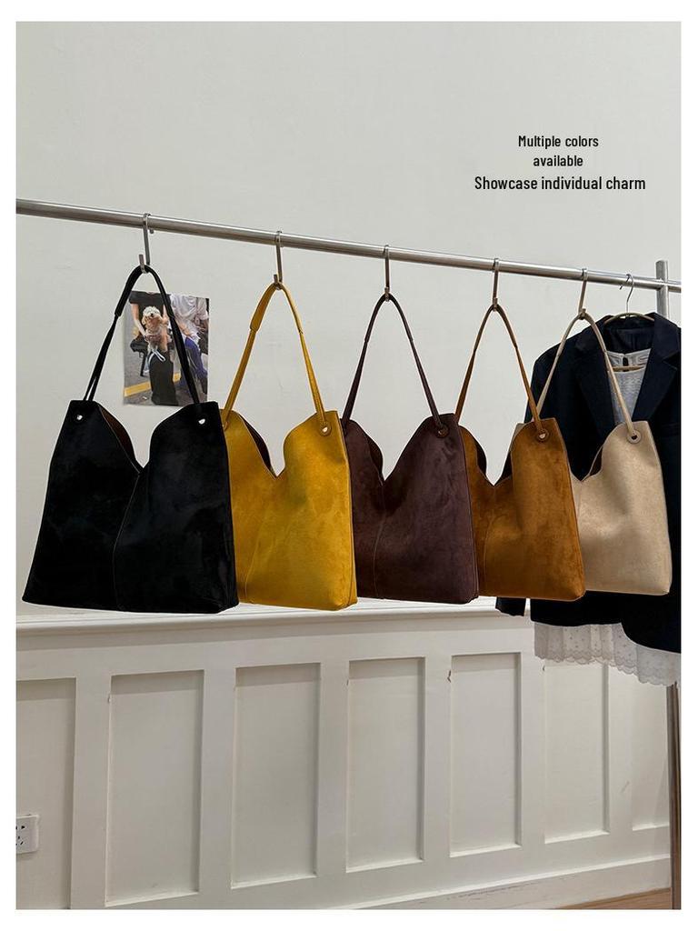 Retro Suede Women's Shoulder Bag 2025 - Large Capacity Tote for Casual and Mother-Child Use