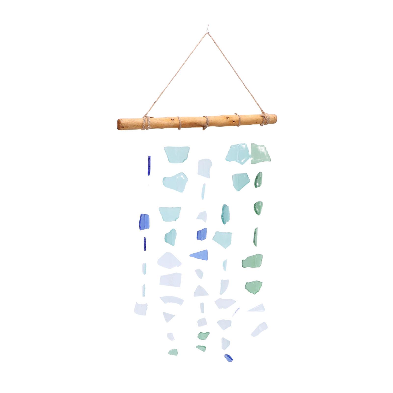 

Sea Glass and Wood Chime Handcrafted Outdoor Wind Chime Decoration for Outside Patio Home Garden