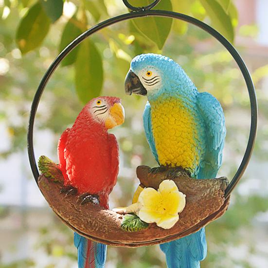 Parrot Pendant, Waterproof Resin Outdoor Garden Decoration with Iron Ring Suspension, Realistic Macaw Pair Hanging Ornament for Balcony Trees Indoor