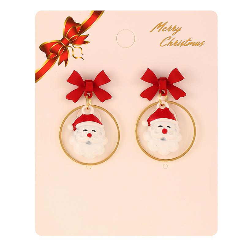 European & American Style Christmas Tree & Santa Claus Alloy Stud Earrings with Snowflake Design