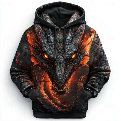 Retro Vzor Draka Pánske Mikiny 3D Tlač Kreatívny Dizajn Dlhý Rukáv Ležérny Pulóver Módne Cool Nadrozmerné Priedušné Oblečenie