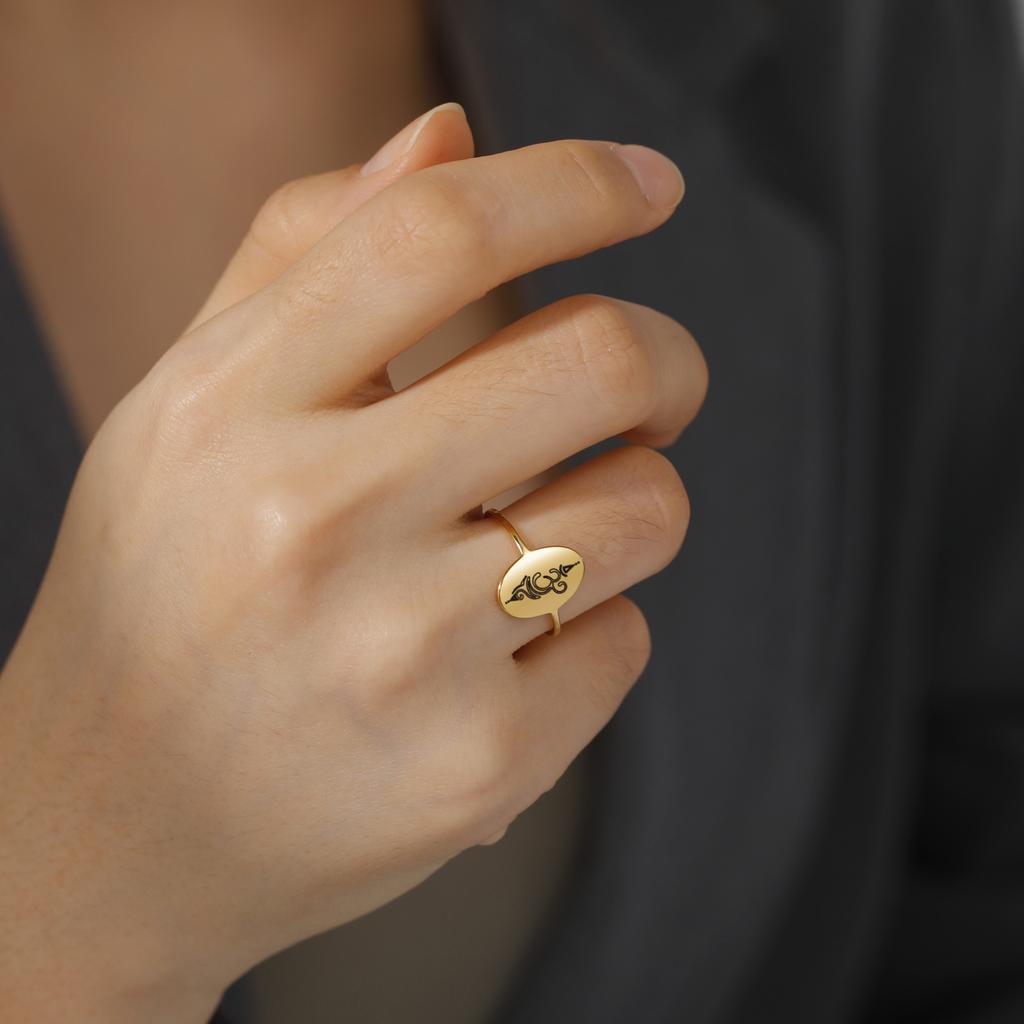 LIKGREAT Yoga Lotus Unalome Symbol Ring Buddhist Indian Om Ring Healing Charms Amulet Geometric Oval Stainless Steel Jewelry