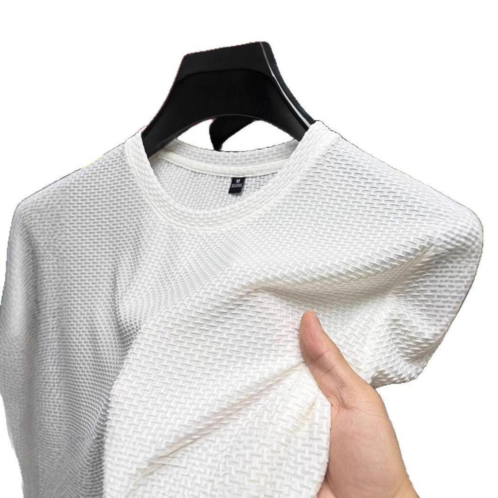 Men's Bamboo Jacquard Ice Silk T-Shirt - 2025 Summer, Breathable & Cool Short Sleeve Top