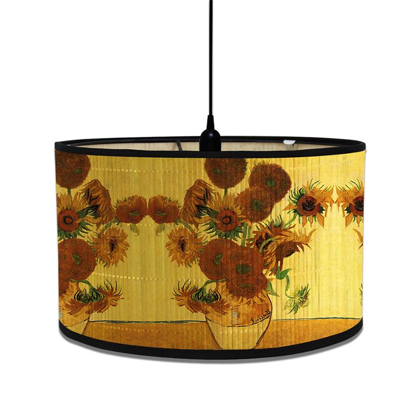 Astral solsikke lampeskjerm Bambus kunst lysskjerm Bar kafé lysekrone dekor Van Gogh malt dekorativ lampeskjerm