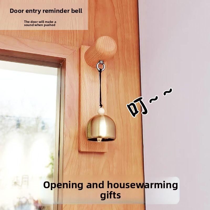 Shop Entry Reminder Hanging Door Bell Dopamine Style Solid Wood Pure Copper Metal Opening Gift Door Handle Decoration