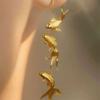 New Chinese Gold Koi Earrings, Retro National Style Three-dimensional Goldfish Fringed Long Cheongsam Horse Face Skirt Earrings Accessories