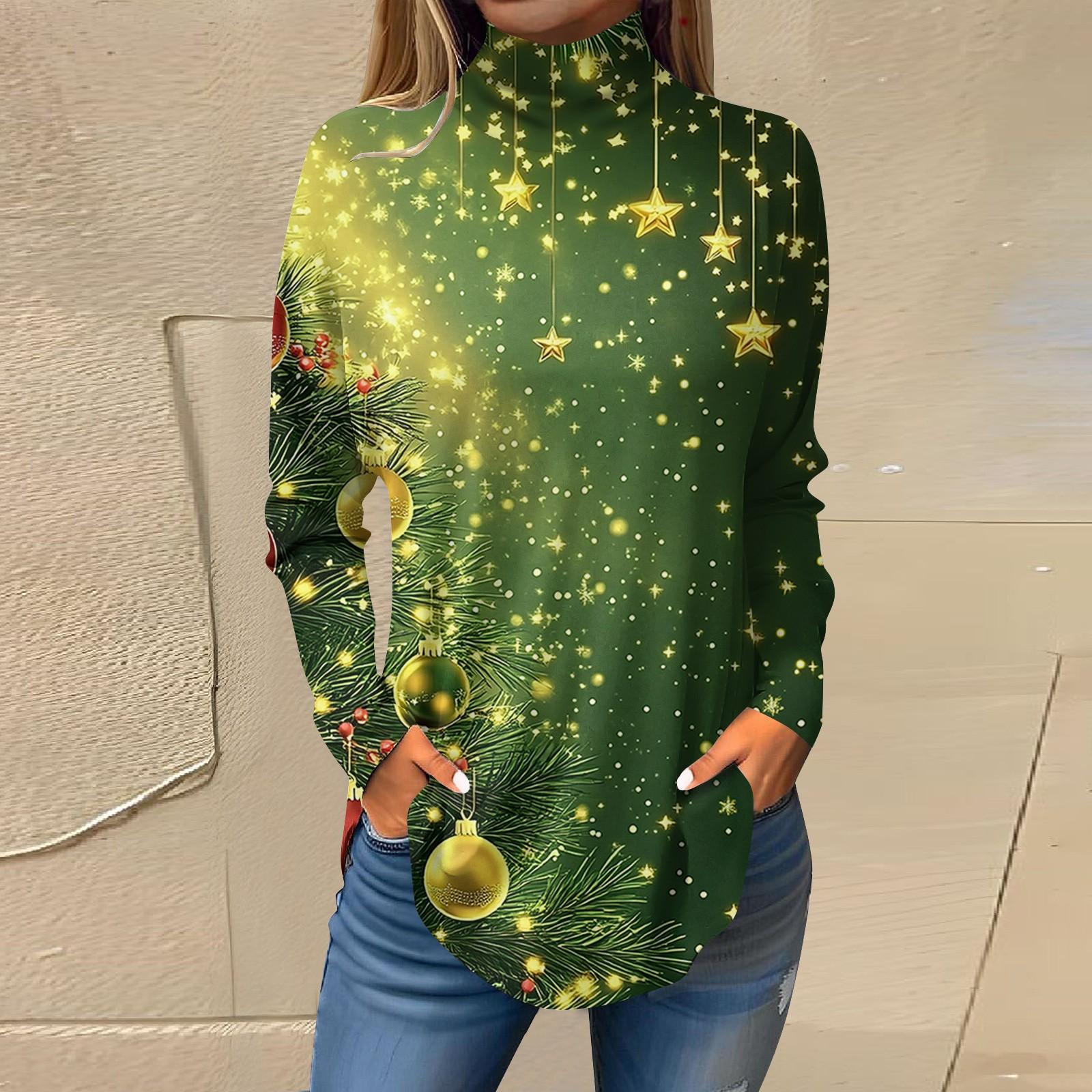 

Жіноча модна повсякденна футболка з високим вирізом і принтом, пуловер з довгими рукавами XXXL