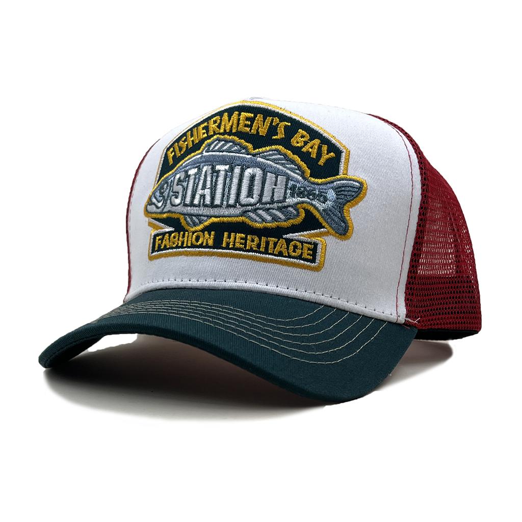 Spring/Summer Retro Color Blocked Baseball Hat Embroidered Fish Breathable Mesh Truck Hat Fashionable Outdoor Sunshade Hat