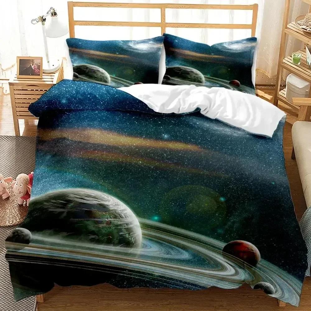 Galaxy Universe Outer Space Bedding Set Duvet Cover Sheet Printed Bed Set Pillowcase Bed Full Queen King Size Comforter Bedroom