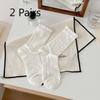 2 Pairs Mesh Breathable White Pile Socks with Lace Trim and Openwork Design, Lightweight and Sweet Mid-calf Length Socks