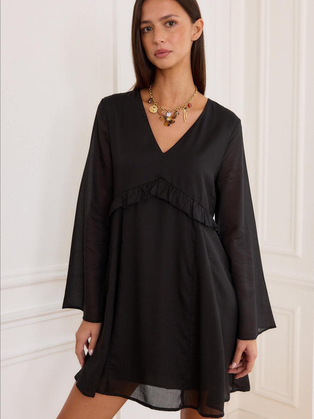 2026 French Retro V-Neck Pleated Dress for Women: European & American Fashion Extra Large чёрный