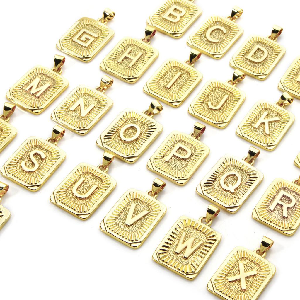 2pcs Letter Brass Charm Pendant 18K Gold Plated Rectangle " A-Z "Pendants For DIY Making Necklace Jewelry Findings 27mm X 16mm