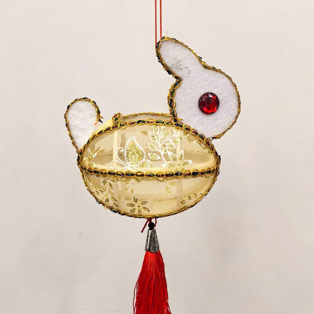 Mini Chinese New Year Rabbit Lantern: Colorful Handheld Ancient Style Fabric Lantern with Electronic Light-Up