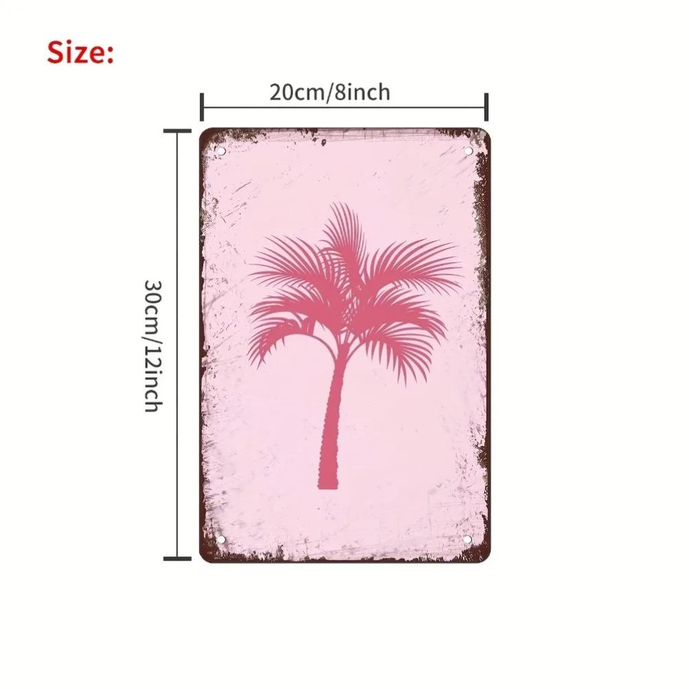 1pc 12x16" Tropical Beach Metal Wall Art | Vintage Pink Coconut Palm Tree | No Frame Tin Sign Indoor Outdoor Decor
